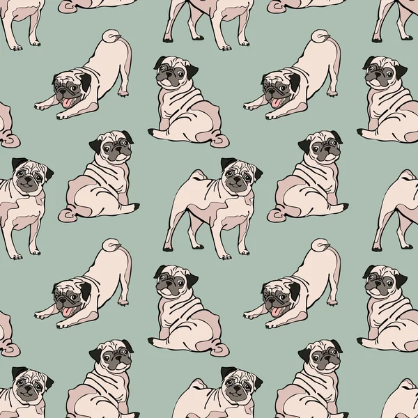 Sevimli köpekler. Pug. Vektör dikişsiz desen. — Stok Vektör