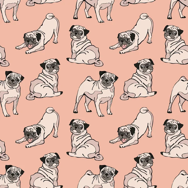 Lindos perros. Pug. Patrón sin costura vectorial . — Vector de stock