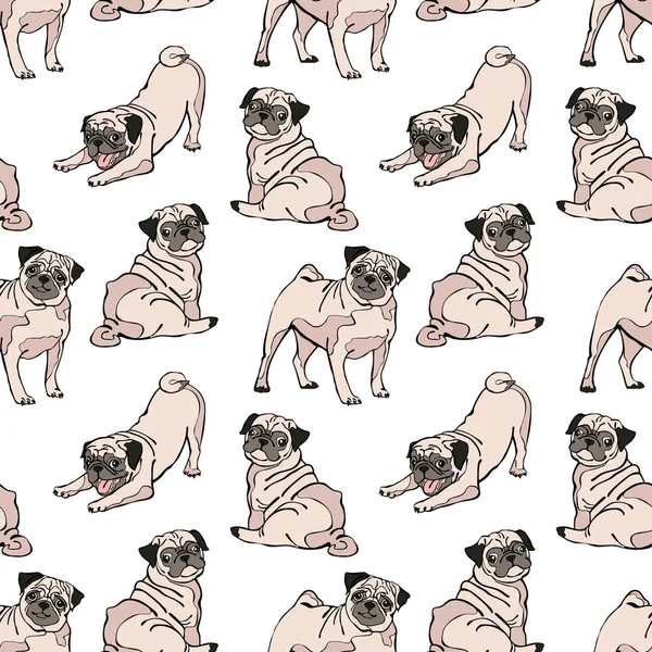 Cute dogs. Pug. Vector seamless pattern. — Stock Vector