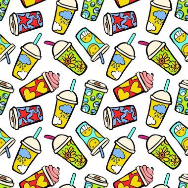 Kahve. Kağıt bardaklar. Dikişsiz vektör deseni (arka plan).