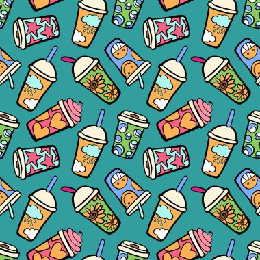 Kahve. Kağıt bardaklar. Dikişsiz vektör deseni (arka plan).