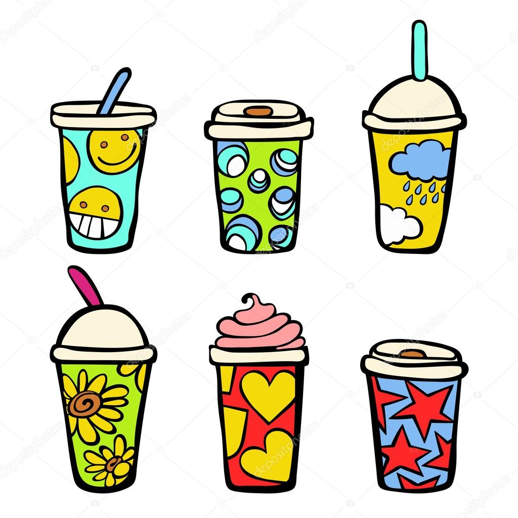 Coffee. Paper cups. Isolated vector objects on white background.