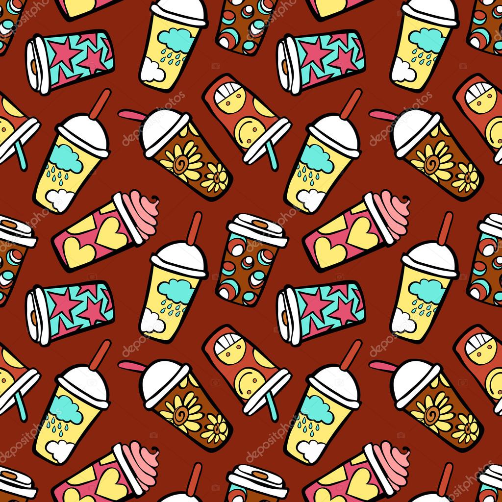 Coffee. Paper cups. Seamless vector pattern (background).