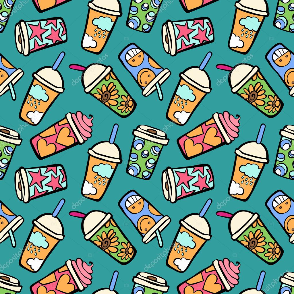 Coffee. Paper cups. Seamless vector pattern (background).