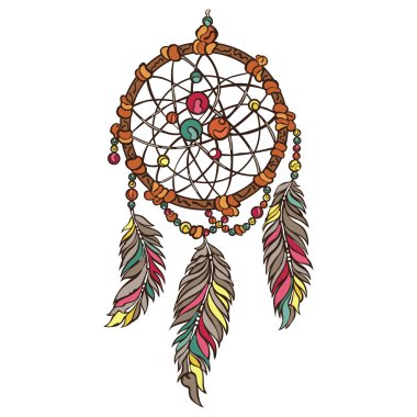 Düş kapanı. Boho desen. Beyaz arka plan üzerinde izole vektör nesnesi.
