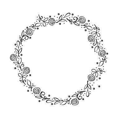 Çerçeve - çelenk. Doodle çiçek çerçeve. Gül. Beyaz arka plan üzerinde izole.