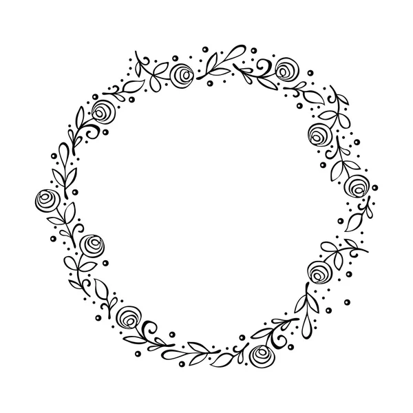 Frame - krans. Doodle bloem frame. Rozen. Geïsoleerd op witte achtergrond. — Stockvector