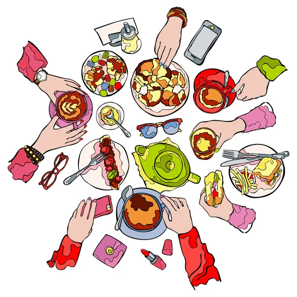 手。平面図です。食べ物や飲み物。白い背景の分離ベクトル オブジェクト. — ストックベクタ