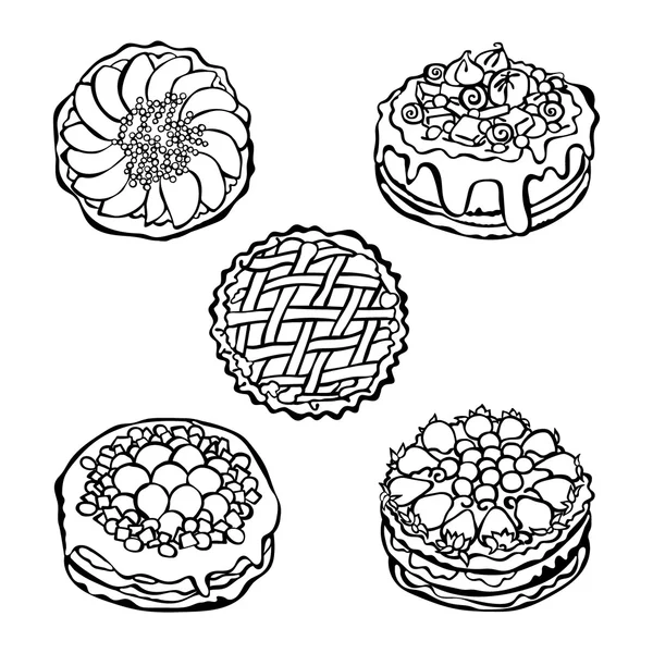Солодка випічка: пиріг і пиріг. Ізольовані векторні об'єкти на білому тлі . — стоковий вектор