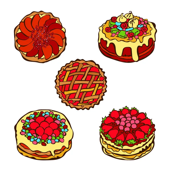 Süßes Gebäck: Kuchen und Torte. isolierte Vektorobjekte auf weißem Hintergrund. — Stockvektor