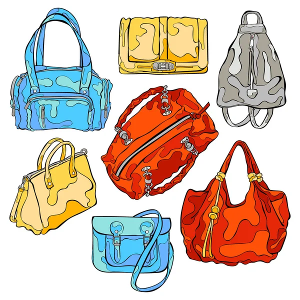 Ladies` Bags. Set. Isolated vector objects on white background. — Stock Vector