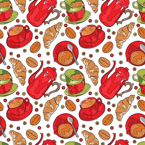 Hot drink. Coffee pot and coffee cup. Seamless vector pattern (background).