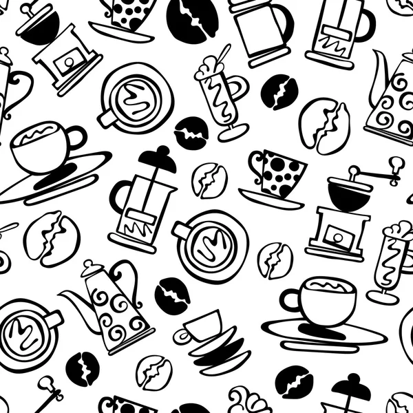 Koffie. Instellen. Koffie en koffiekopje. Naadloze vector patroon (achtergrond). — Stockvector
