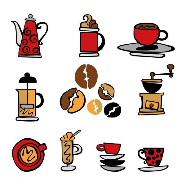 Café. Listos. Café y taza de café. Objetos vectoriales aislados sobre fondo blanco . — Archivo Imágenes Vectoriales
