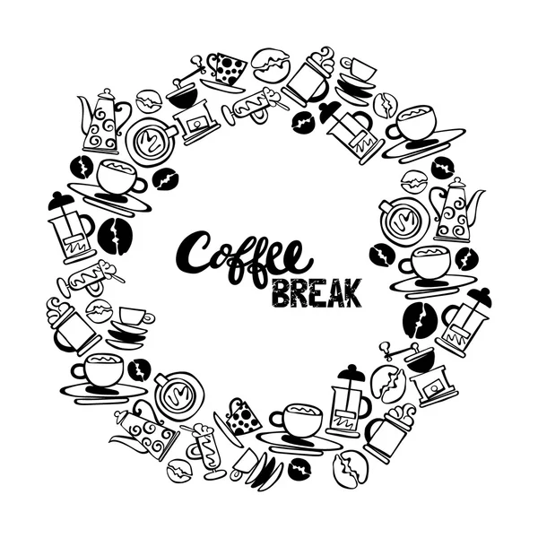 Caffè. Pronti. Caffè e tazza di caffè. Cornice rotonda - ghirlanda . — Vettoriale Stock