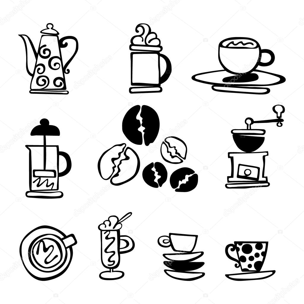 Coffee. Set. Coffee and coffee cup. Isolated vector objects on white background.
