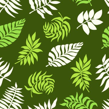 Palmiye dalı. Fern. Yaprakları. Sorunsuz vektör desen (arka plan).