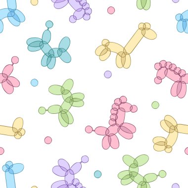 Balon hayvanları. Köpek. Zürafa. Tekboynuz, at. Kusursuz vektör deseni (arkaplan). Çizgi film baskısı. 