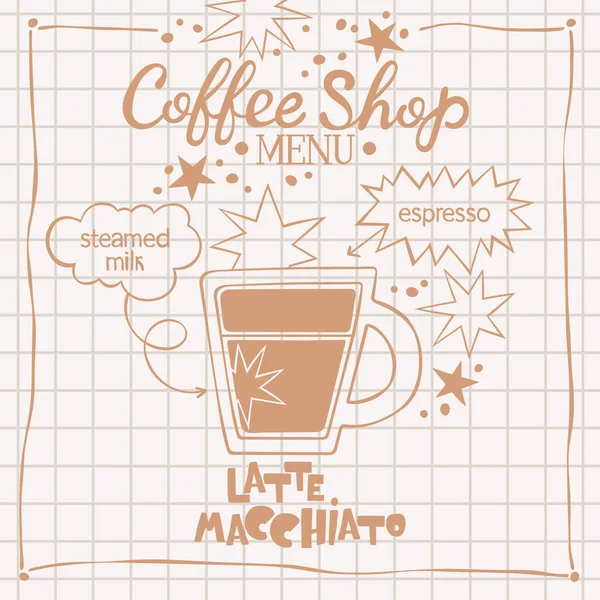 Latte Macchiato Menú Cafetería Café Letras Receta Bebida Café Objeto — Archivo Imágenes Vectoriales