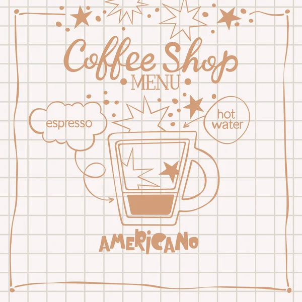 Americano Coffee Shop Menu Coffee Cup Lettering Coffee Drink Recipe — Stock Vector