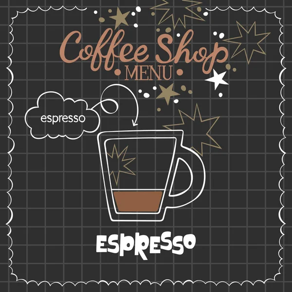エスプレッソ コーヒーショップメニュー コーヒーカップ 手紙だ コーヒーを飲むレシピ 分離ベクトルオブジェクト ベージュとブラウン 確認された背景 — ストックベクタ