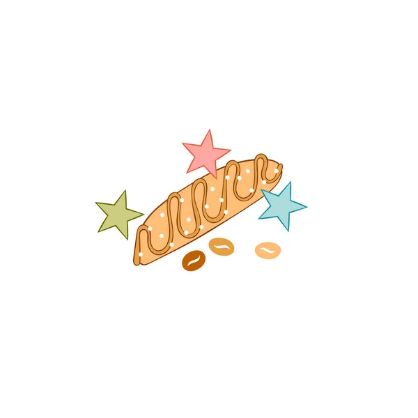 Bakery Products Bread Bun Coffee Beans Stars Isolated Vector Object — Stock vektor