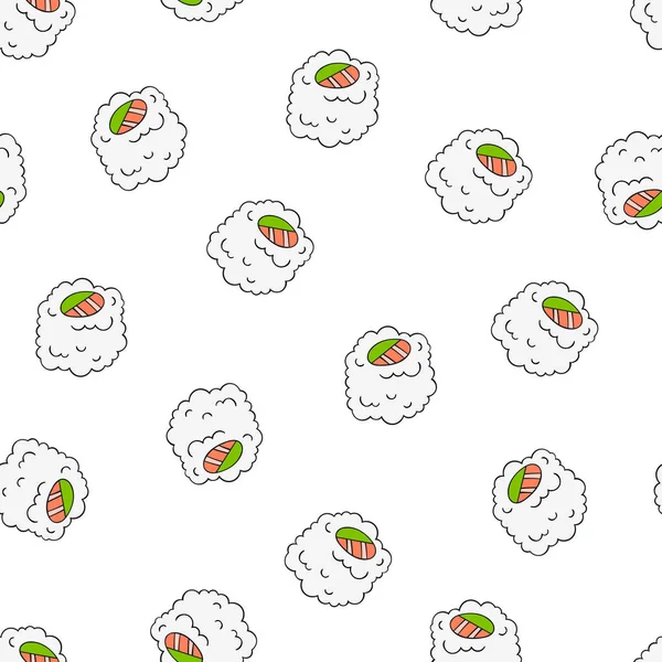 Japanese Food Sushi Rolls Rice Fish Cartoon Print Seamless Vector — Wektor stockowy