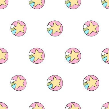 Yıldız. Kuyruklu yıldız. Çizgi film baskısı. Kusursuz vektör deseni (arkaplan). 