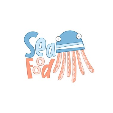 Deniz ürünleri. Deniz hayvanı. Ahtapot. Beyaz arkaplandaki izole vektör nesnesi. Poster gönderme.