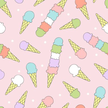 - Dondurma. Soğuk yaz tatlılığı. Çizgi film baskısı. Kusursuz vektör deseni (arkaplan). 
