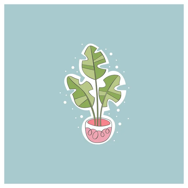 Belle Fleur Dans Pot Plante Carte Cadre Objet Vectoriel Isolé — Image vectorielle