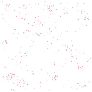 Boya damlaları. Püskürt. Benekler. Küçük sevimli kalpler. Kusursuz vektör deseni (arkaplan). 