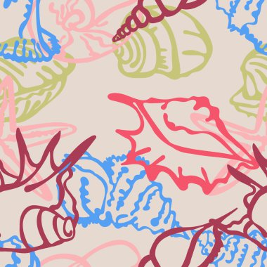 Deniz öğeleri kompozisyon. Deniz kabukları grubudur. Arka plan ile deniz kabuklarını. El-çizim dekorasyon.