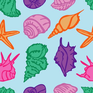 Deniz öğeleri kompozisyon. Deniz kabukları grubudur. Arka plan ile deniz kabuklarını. El-çizim dekorasyon.