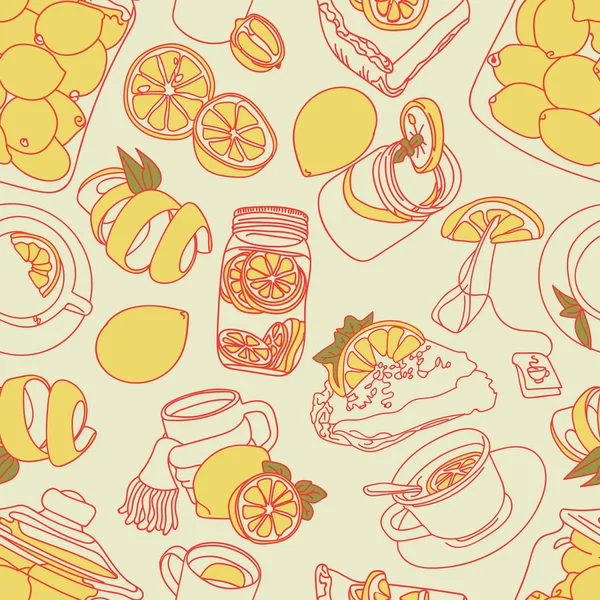 Lemon. Dulces. Postres. Té. Ilustración vectorial con la imagen de dulces, limones. Una imagen brillante. Dibujo color. Ilustración perfecta . — Vector de stock