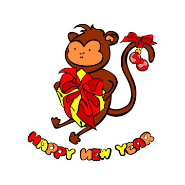 Happy New Year. Monkey. Gift. Christmas decorations.