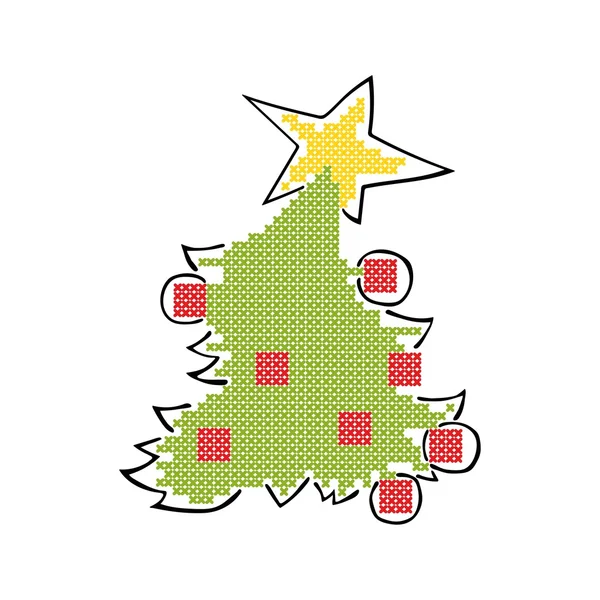 Weihnachtsbaum. Stickerei. — Stockvektor