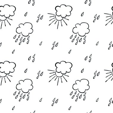 Vektör seamless modeli. Karalamalar: bulutlar, yağmur damlaları.