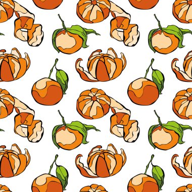 Mandarins. Fruit pattern. Vector seamless background.