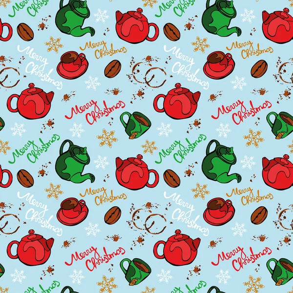 Merry Christmas. Christmas coffee. Christmas tea. Snowflakes. Vector seamless illustration (background). — Stockvector