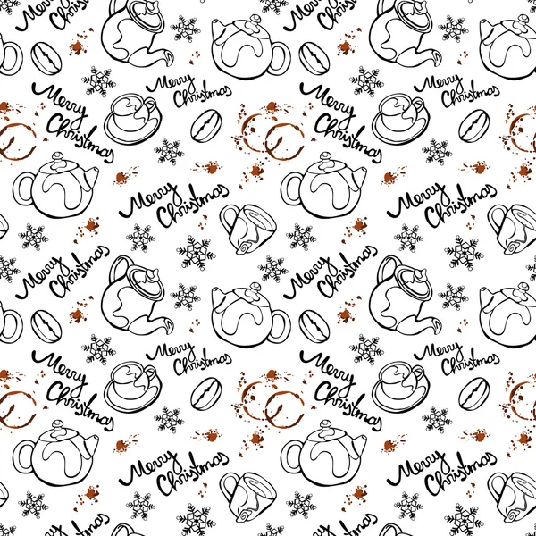 Merry Christmas. Christmas coffee. Christmas tea. Snowflakes. Vector seamless illustration (background). — Stockvector