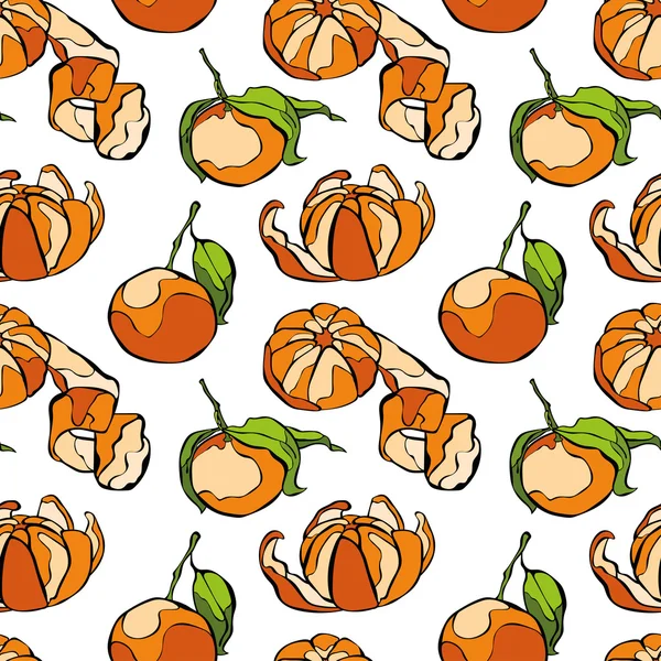 Mandarins. Fruit pattern. Vector seamless background. — Διανυσματικό Αρχείο