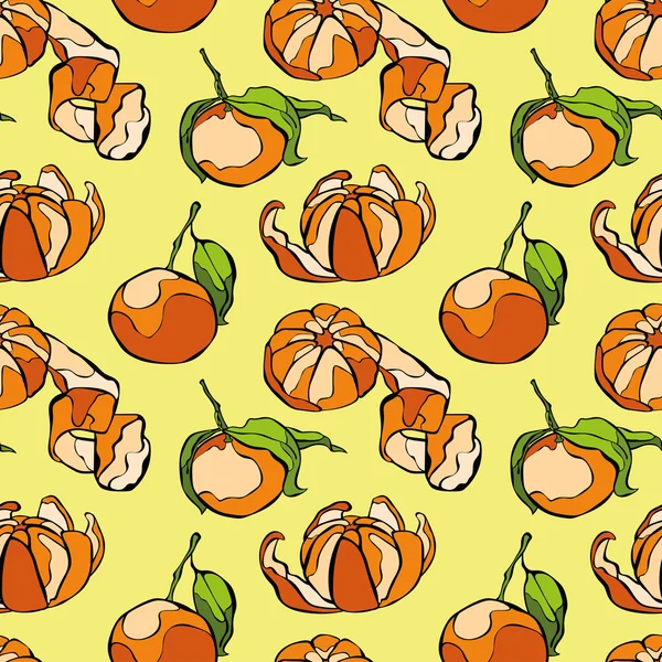 Mandarinas. Patrón de fruta. Fondo sin costura vectorial . — Vector de stock