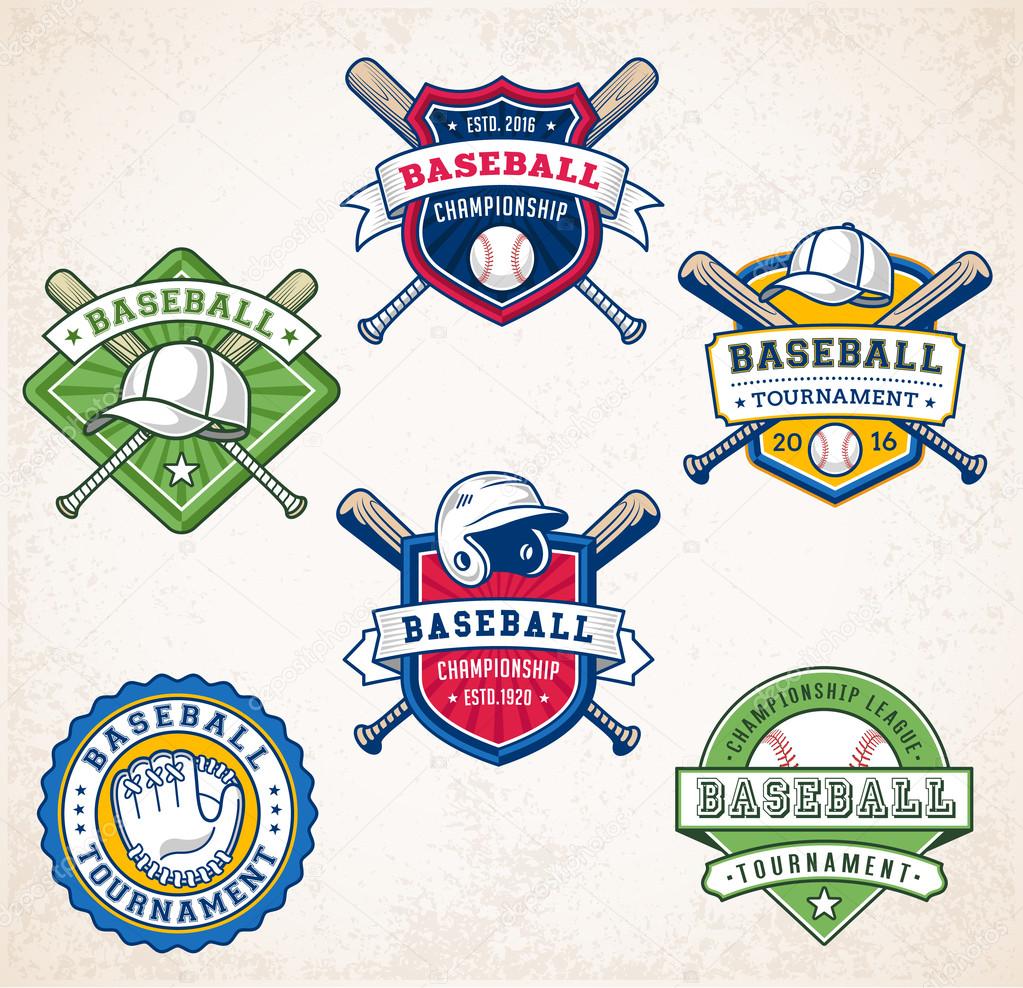 Collection of six colorful Vector Baseball logo and insignias