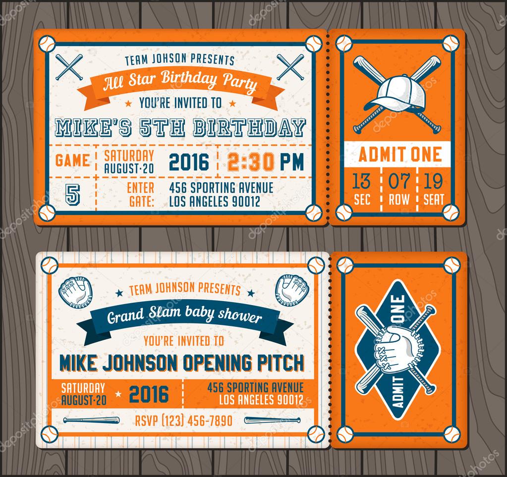Vector illustrations for Invitation tickets for Baseball and softball themed events