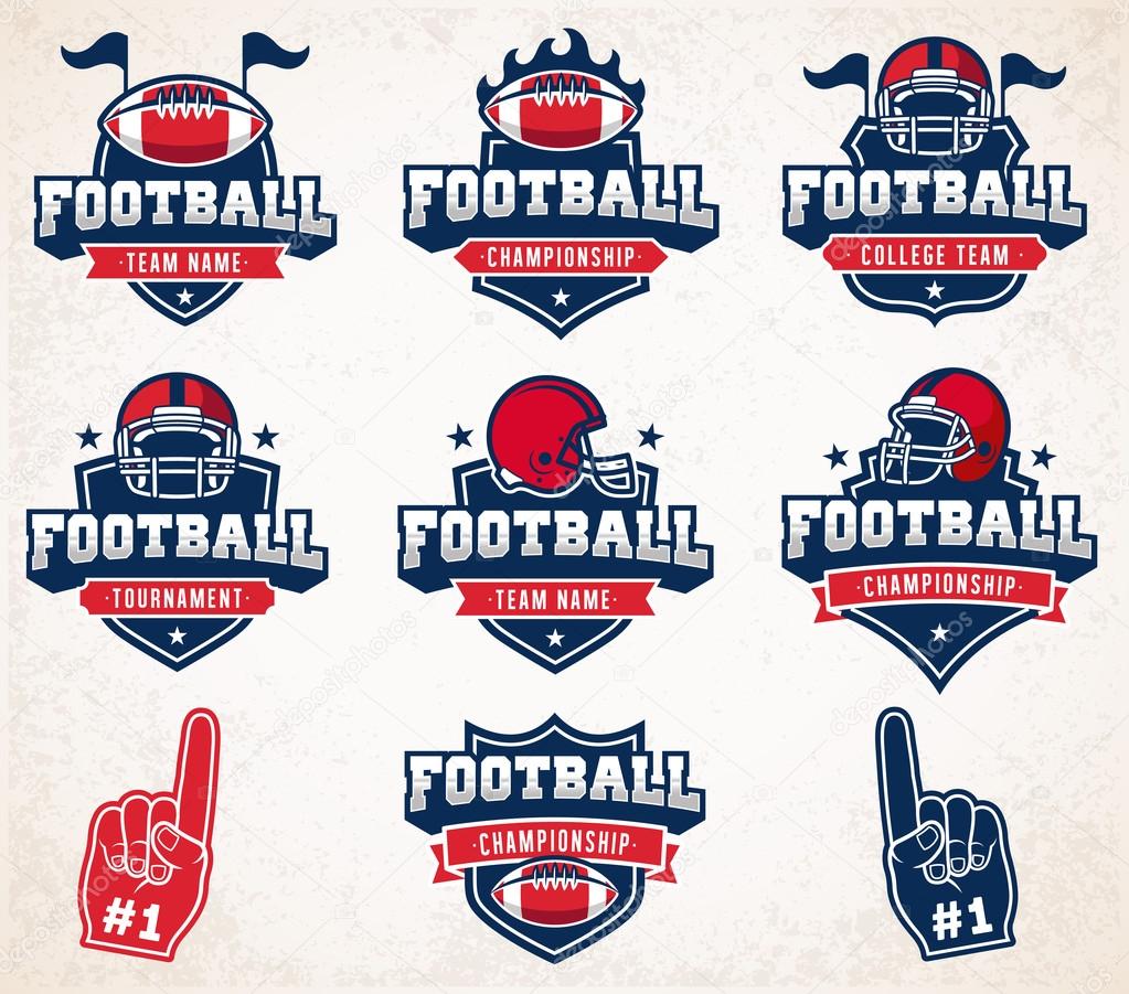 Collection of White, Red and Blue Vector Football logos and insignias