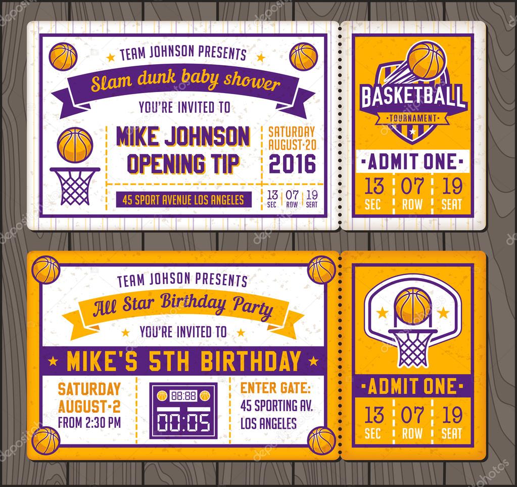 Colorful Vector Template Tickets for Basketball theme Party Invites