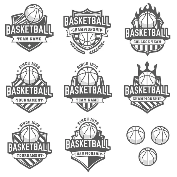 Gri tonlama vektör basketbol logolar — Stok Vektör