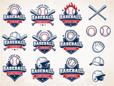 White, red and blue Vector Baseball logos clipart