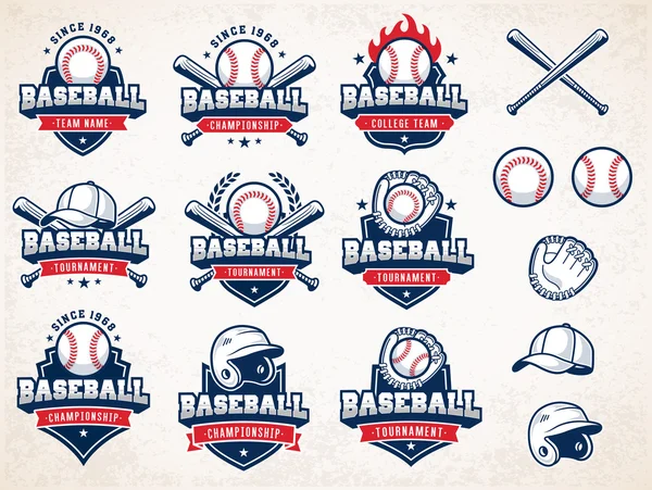 Logos de baseball vectoriel blanc, rouge et bleu — Image vectorielle